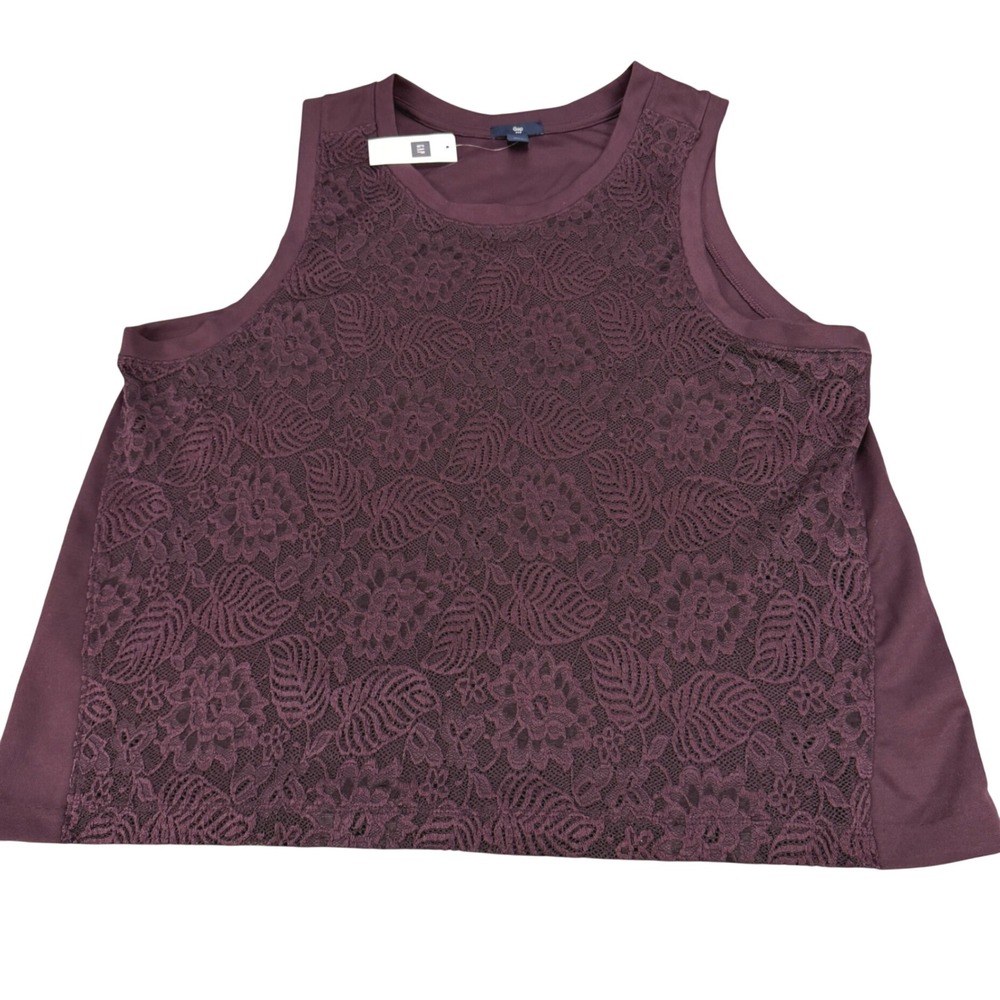 Gap Womens XXL‎ Sleeveless Lace Front Top Burgundy Plum Floral MSRP$29